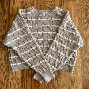 Pink Rose Taupe and White Cable Knit Sweater